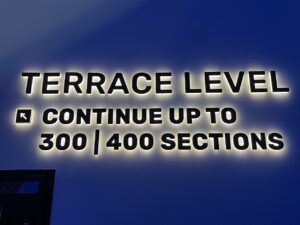 Directions on the wall to the Terrace Level of 300 and 400 sections