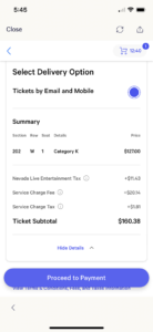 Pricing breakdown of Cirque O show at Bellagio