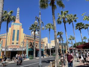 Disney Hollywood Studios Art Deco street lined with palm trees