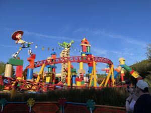 Slinky Dog rollercoaster bright colors and cowgirl in toystoryland
