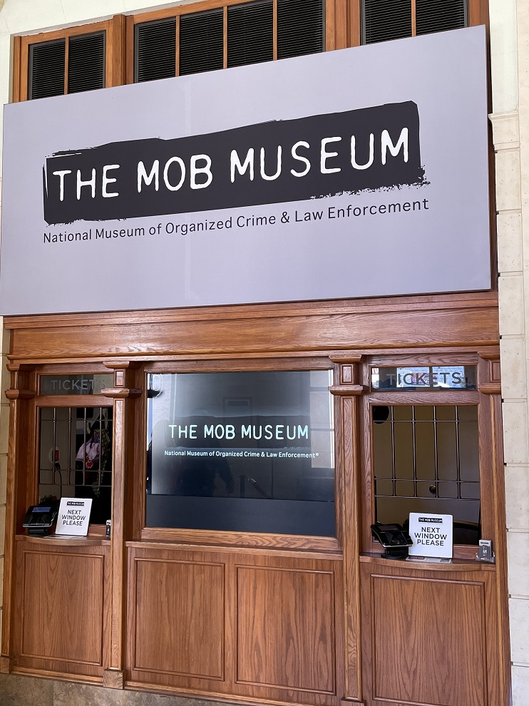 Mob Museum Las Vegas original post office windows in the historic building